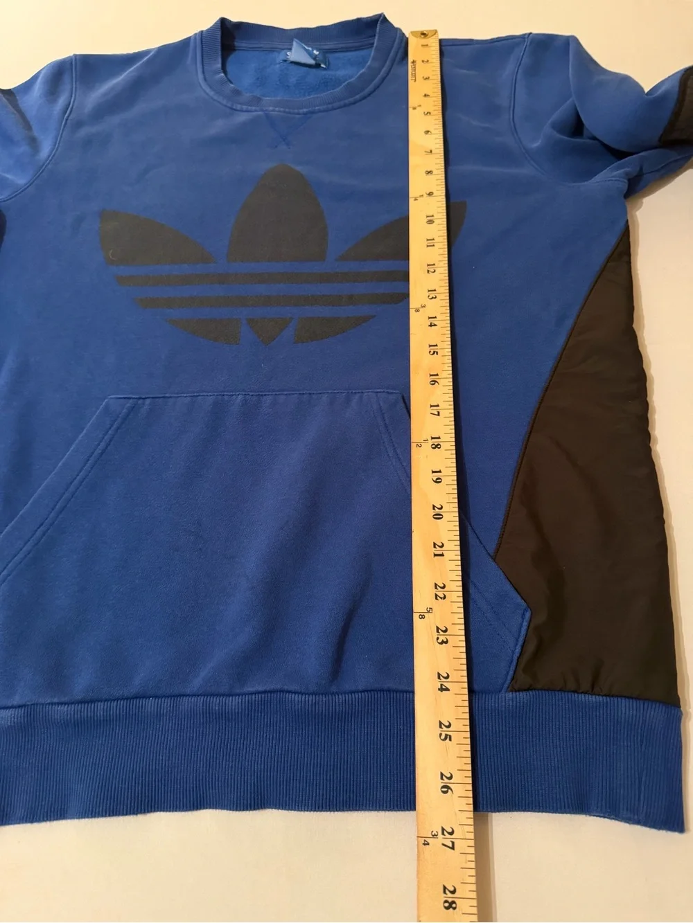 Vtg Adidas Blue Pullover Sweatshirt with Elbow Patches Trefoil Logo Mens M Faded